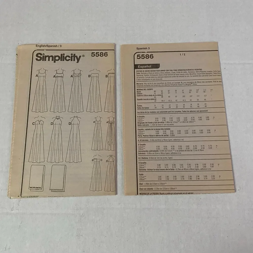 Simplicity 5586 Evening Gown Sewing Pattern Size 8 10 12 14 Formal Vintage UNCUT